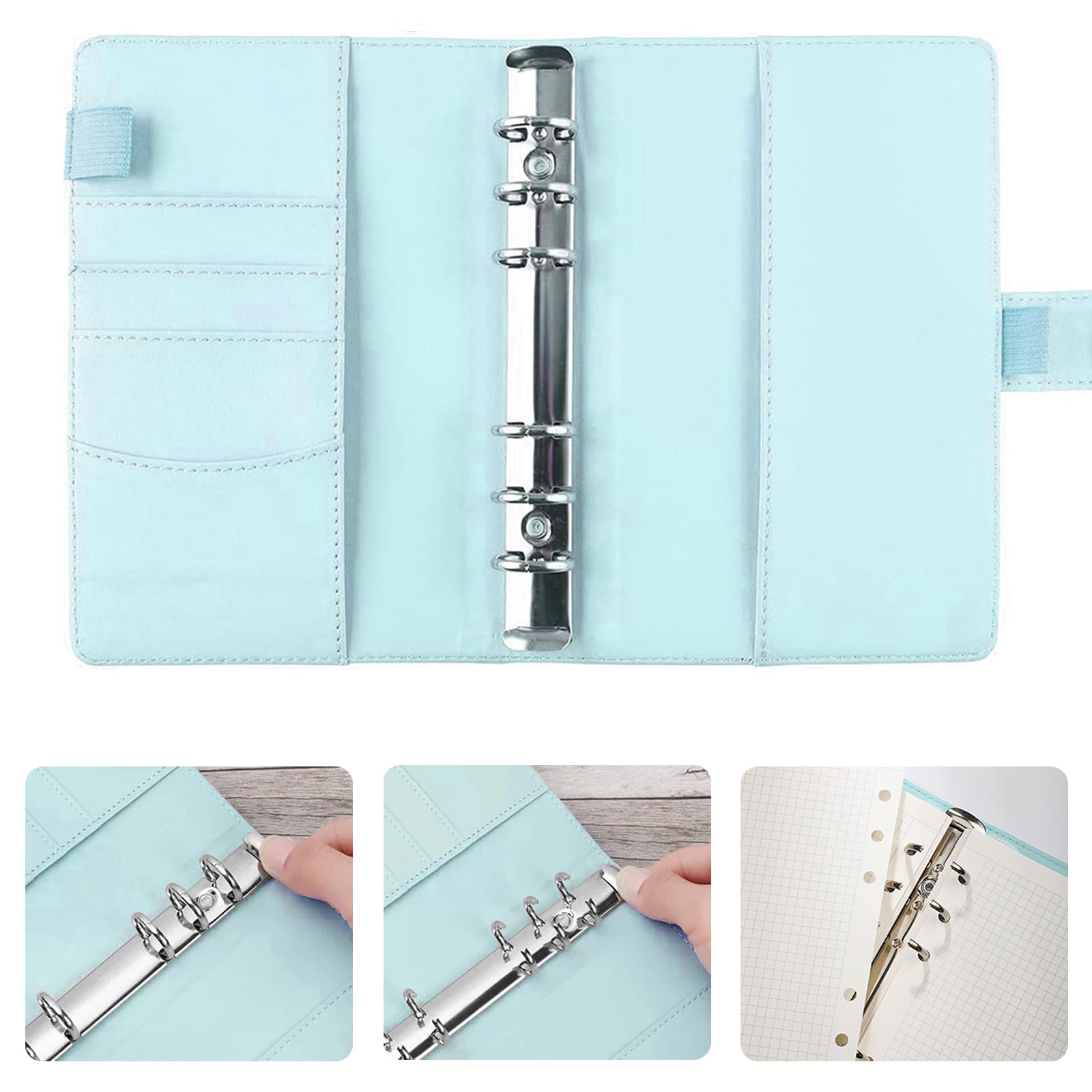 Kyaoayo A5 Ring Binder - PU Leather Notebook Binder for Refill Paper Refillable Planner Organiser with Magnetic Buckle Closure (Blue) - Image 4