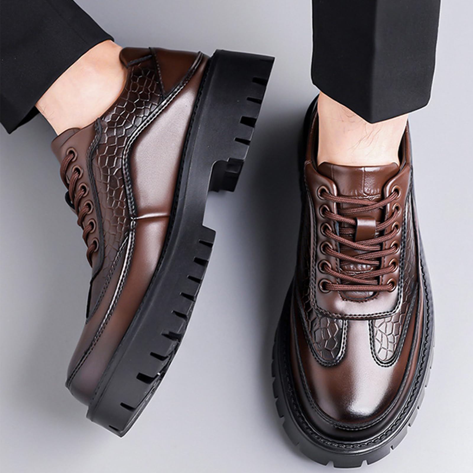 Scarpe Oxford con Plateau da Uomo Scarpe Eleganti con Lacci