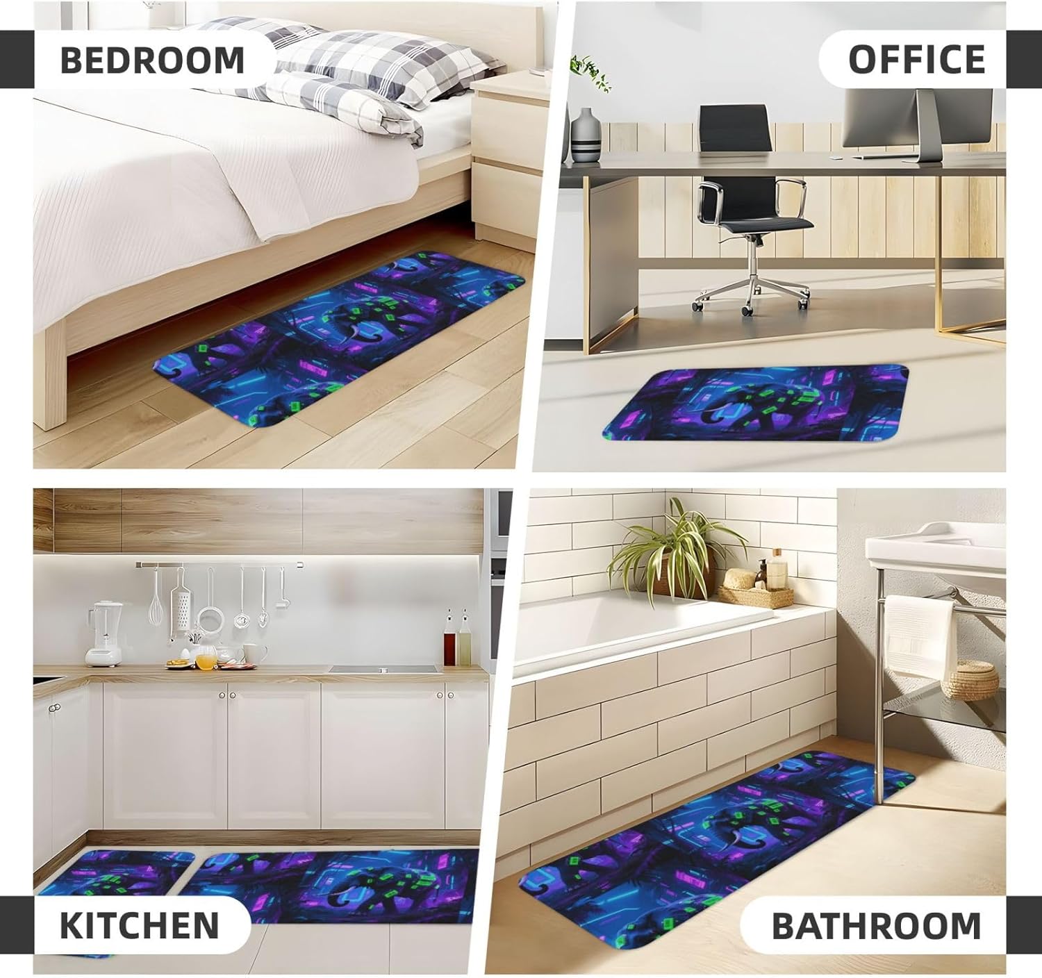 Elephant Kitchen Rugs Set of 2, Cushioned Anti-Fatigue Kitchen Mats for Floor, Waterproof Comfort Standing Mat Absorbent Velvet Kitchen Runner Rugs 17"x30"+17"x47"