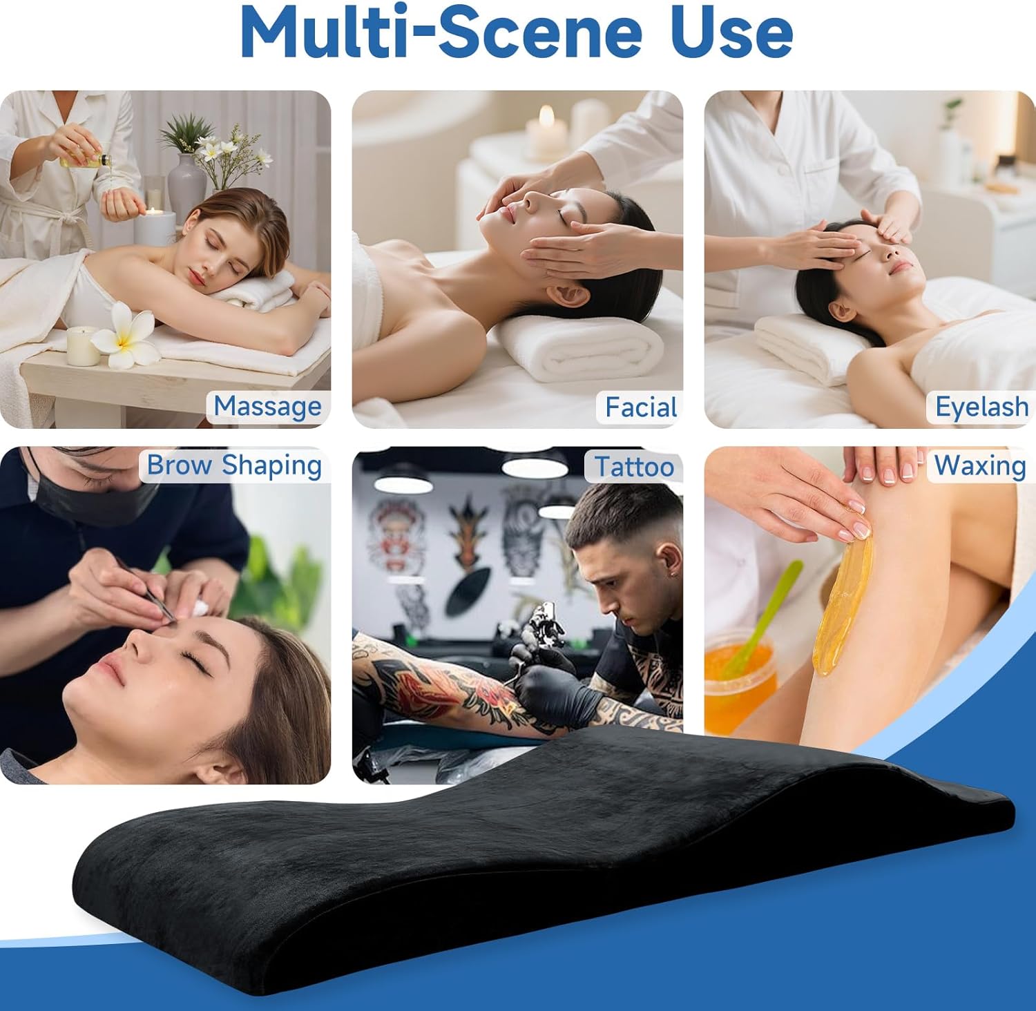 Curved Lash Bed Topper High Density Foam Curved Massage Mattress Non-Slip Lash Bed Cushion Velvet Ergonomic Lash Table Pad with Removable Cover for Beauty Salon 23.6in/70in, Black