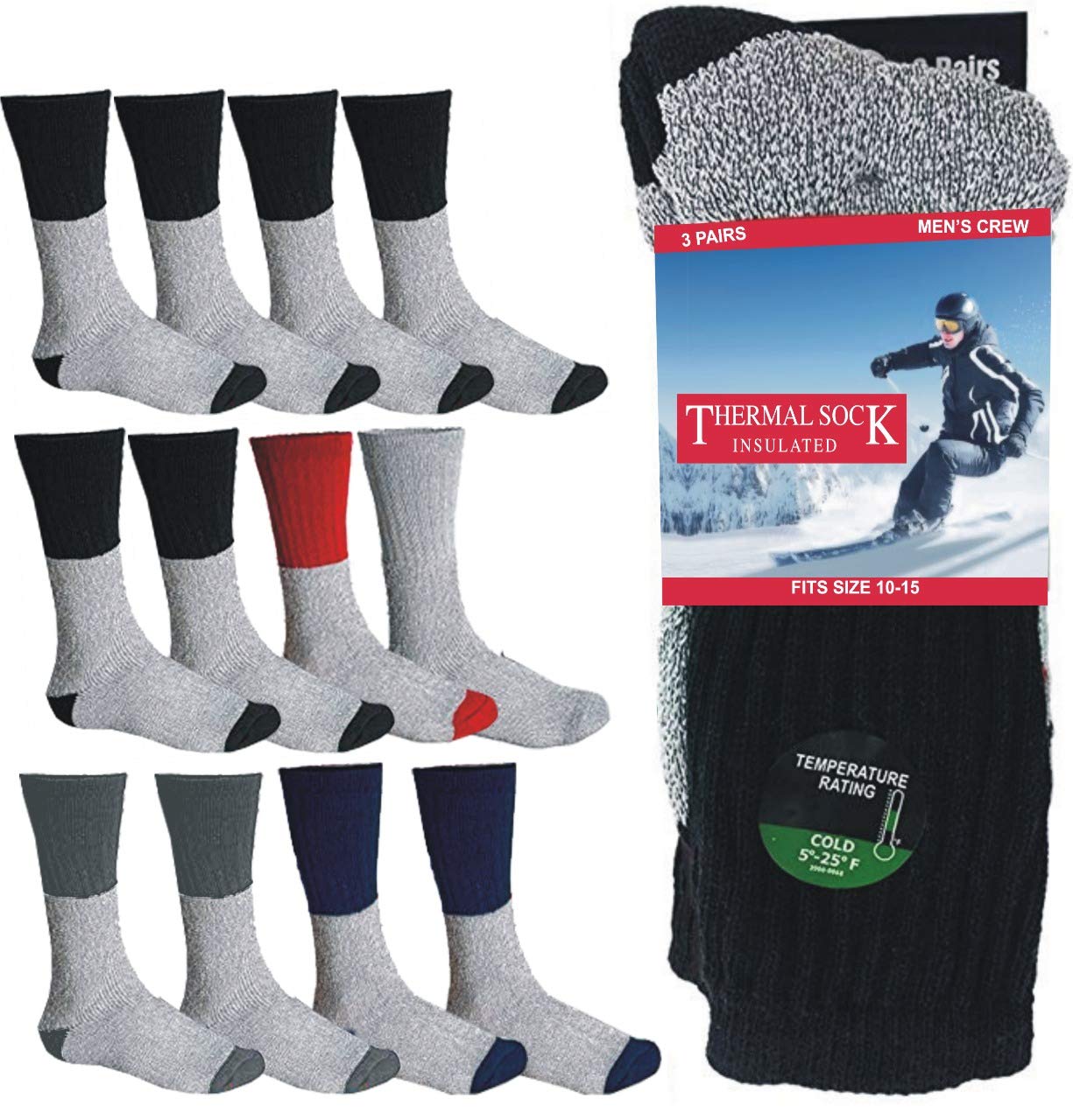 Diamond Star12 Pairs Men's Ultra Warm Thermal Winter Socks Thick Boot Socks, Size 10-15