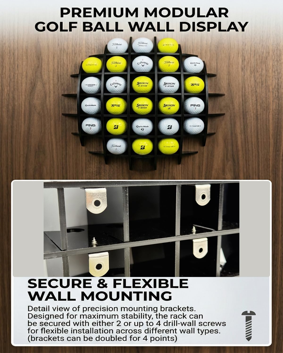 Golf Ball Display Case Wall Mounted - 14x14x4 Premium Black Acrylic Rack Holder for 26 Balls, 5mm Extra Thick Durable Golf Ball Organizer Cabinet for Home & Office