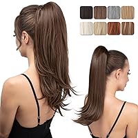 Vista 25 de Extensión de cola de caballo con clip, de 18 pulgadas, con cordón, extensiones de cabello para mujer, cola de caballo larga y recta, cola de caballo