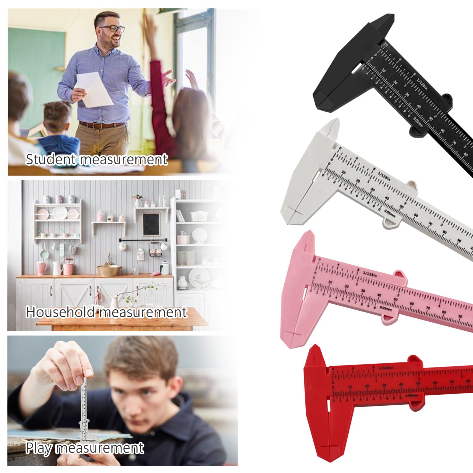 4 Pezzi Calibro Digitale, 150 mm Scorrevole Calibro Professionale Plastica 0,01 mm in Precisione, per la Casa, l'ufficio, Gli Studenti, la Misurazione dei Gioielli