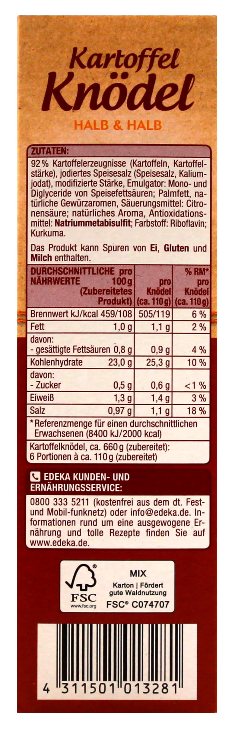 Gut & Günstig Kartoffel-Knödel halb & halb, 16er Pack (16 x 200g)
