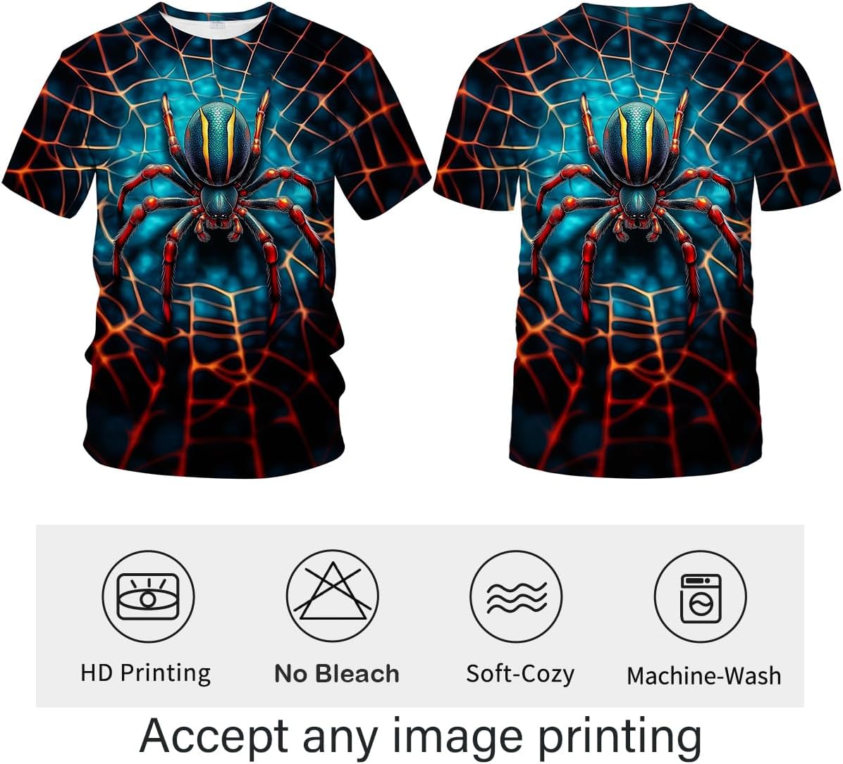 Novelty Short Sleeve Crewneck Shirt Funny Spider Graphic T-Shirt - Image 4
