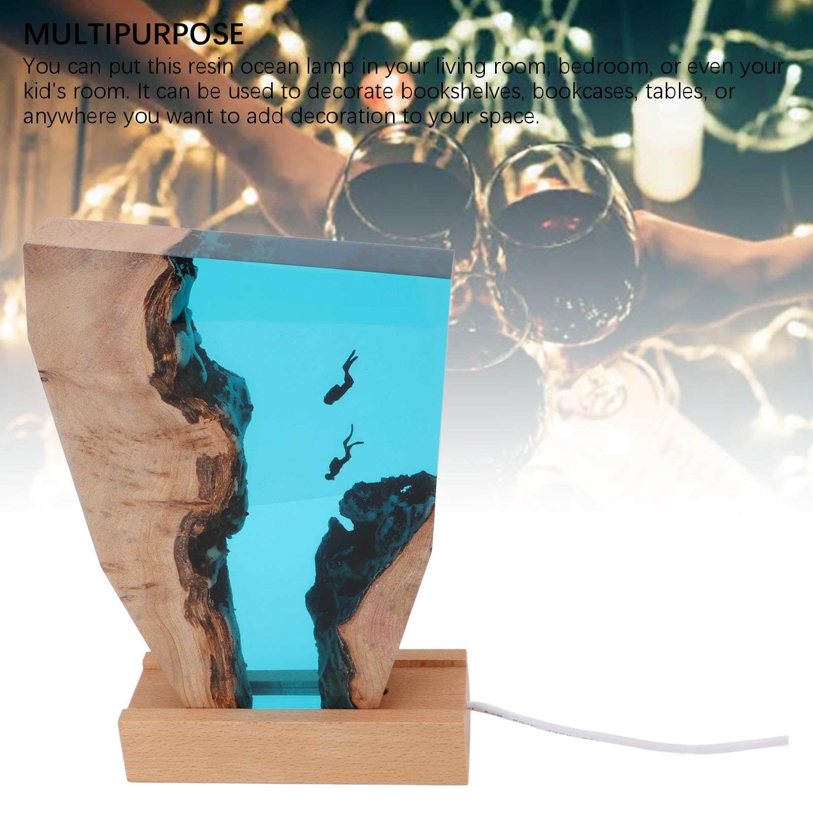 Ocean lampka nocna żywica lampa LED do dekoracji sypialni, unikalny motyw nurkowy artystyczna ozdoba do domu