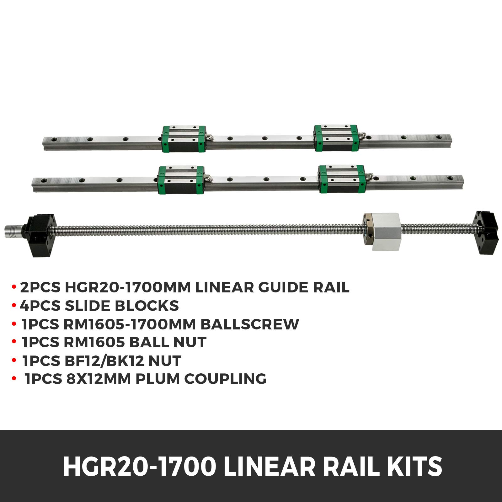 VEVOR Guías Lineales HGR20-1700mm Carril de Guía Lineal para CNC