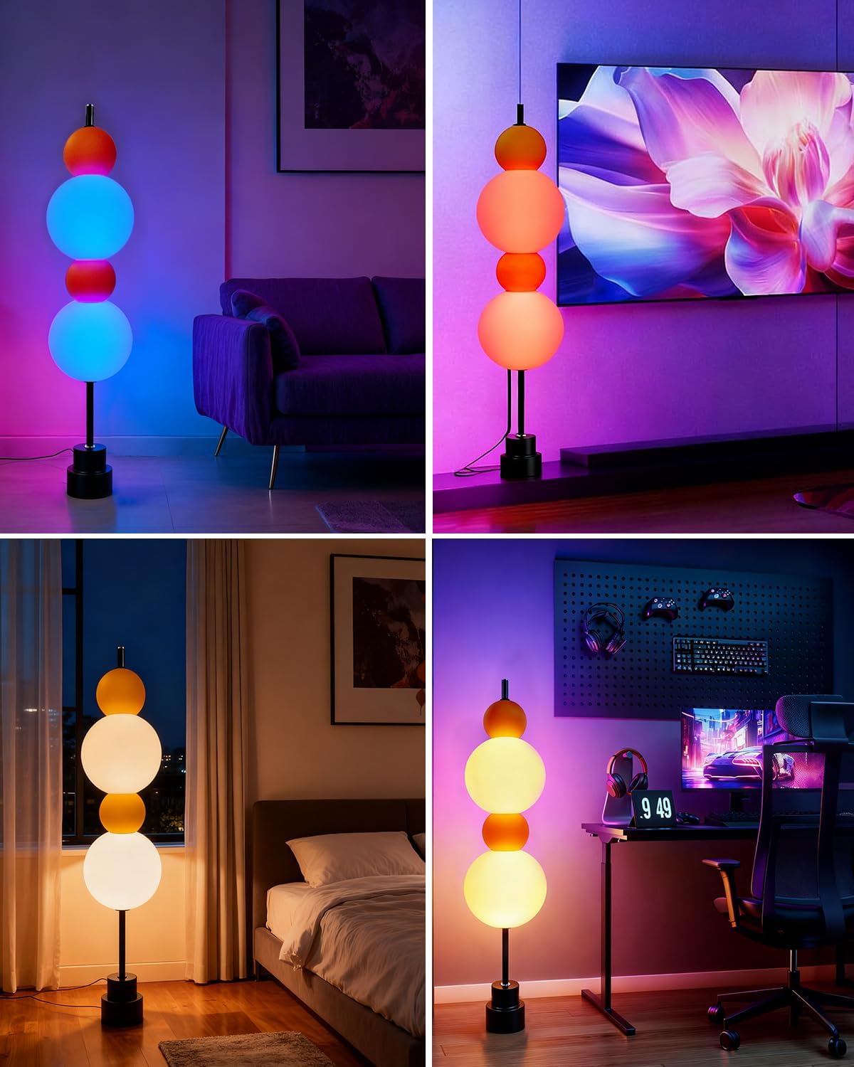 Lightdot RGB& 3000K Floor Lamp with Touch Control, Dimmable Colors Temperature, Globe Modern Floor Lamp with Smart Bulb Included, Yellow Standing Lamps for Living Room/Sofa Beside/Corner Decor