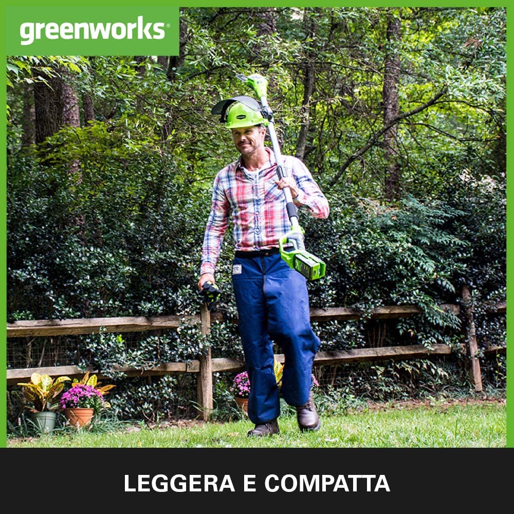 Greenworks G24PS20 Sega Potatrice telescopico a Batteria, Lunghezza Barra 8 Pollice (20cm), Velocità Catena 6,7m/s, 3,2kg, Asta 2.6m, SENZA Batteria 24V e Caricabatterie, Garanzia 3 Anni