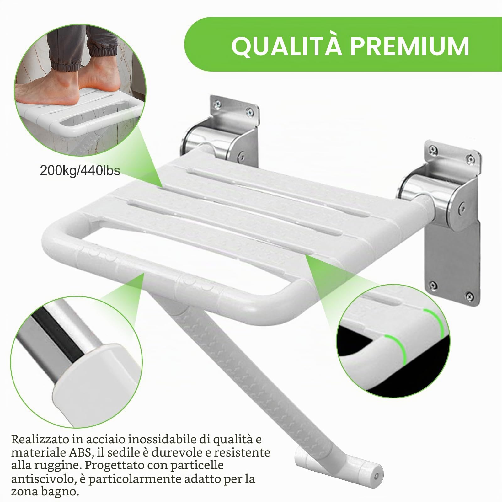 Sedile Doccia da Parete Ribaltabile Pieghevole per Disabili e Anziani | Sgabello Doccia Pieghevole a Muro, Sedile per Disabili Doccia, Sedile per Disabili Doccia Pieghevole 200kg