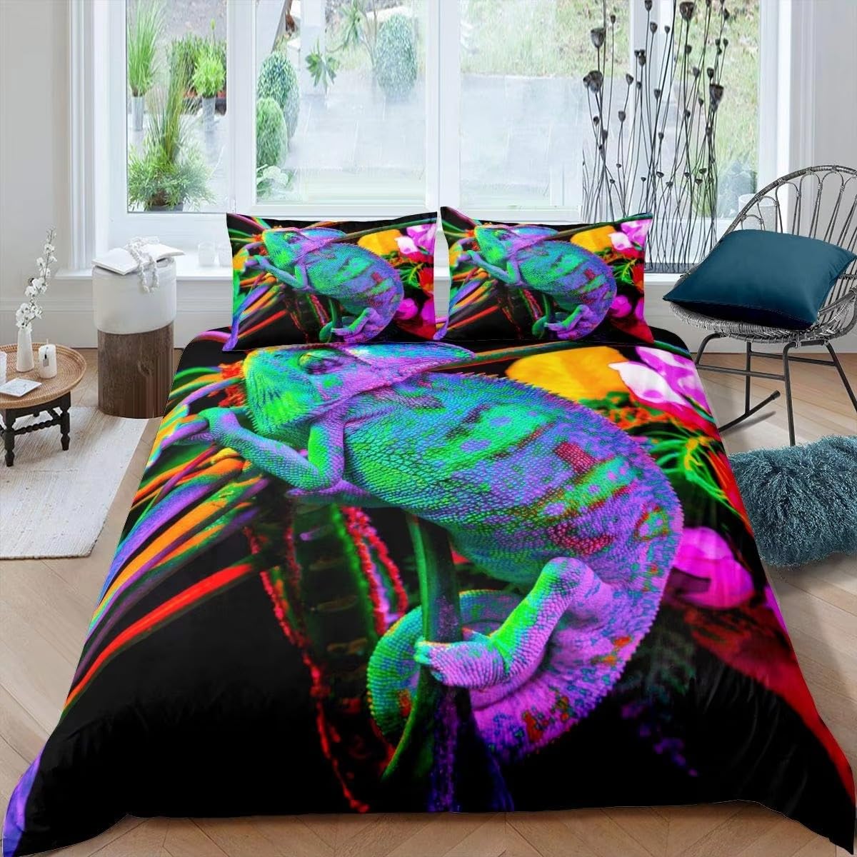 Housse de couette 200x200 caméléon colorée en microfibre avec 2 taies d'oreiller