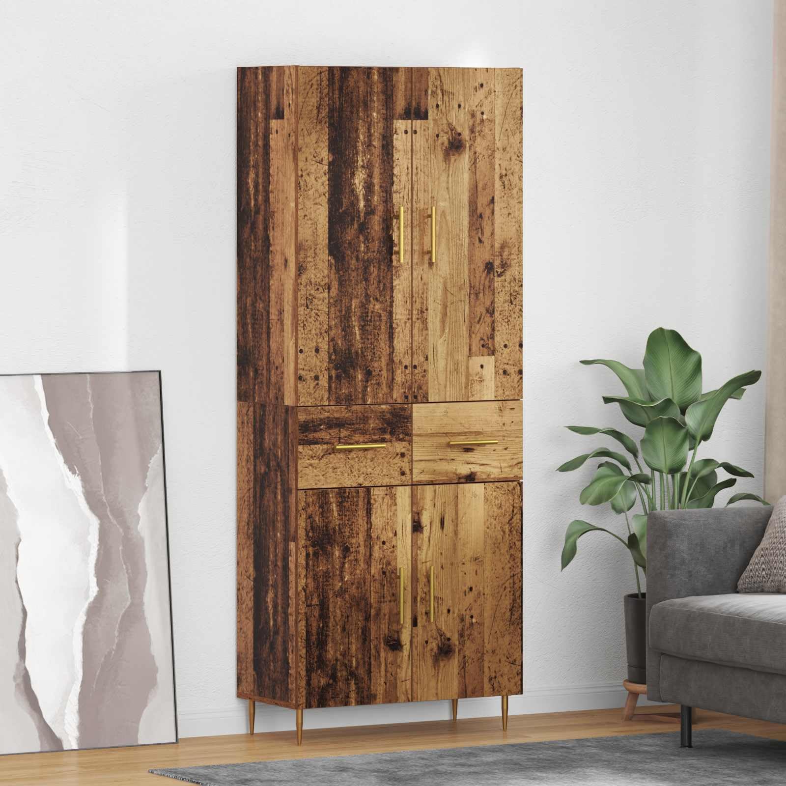 Tablero de madera de 180 cm de alto con puertas de cajón para almacenamiento vertical