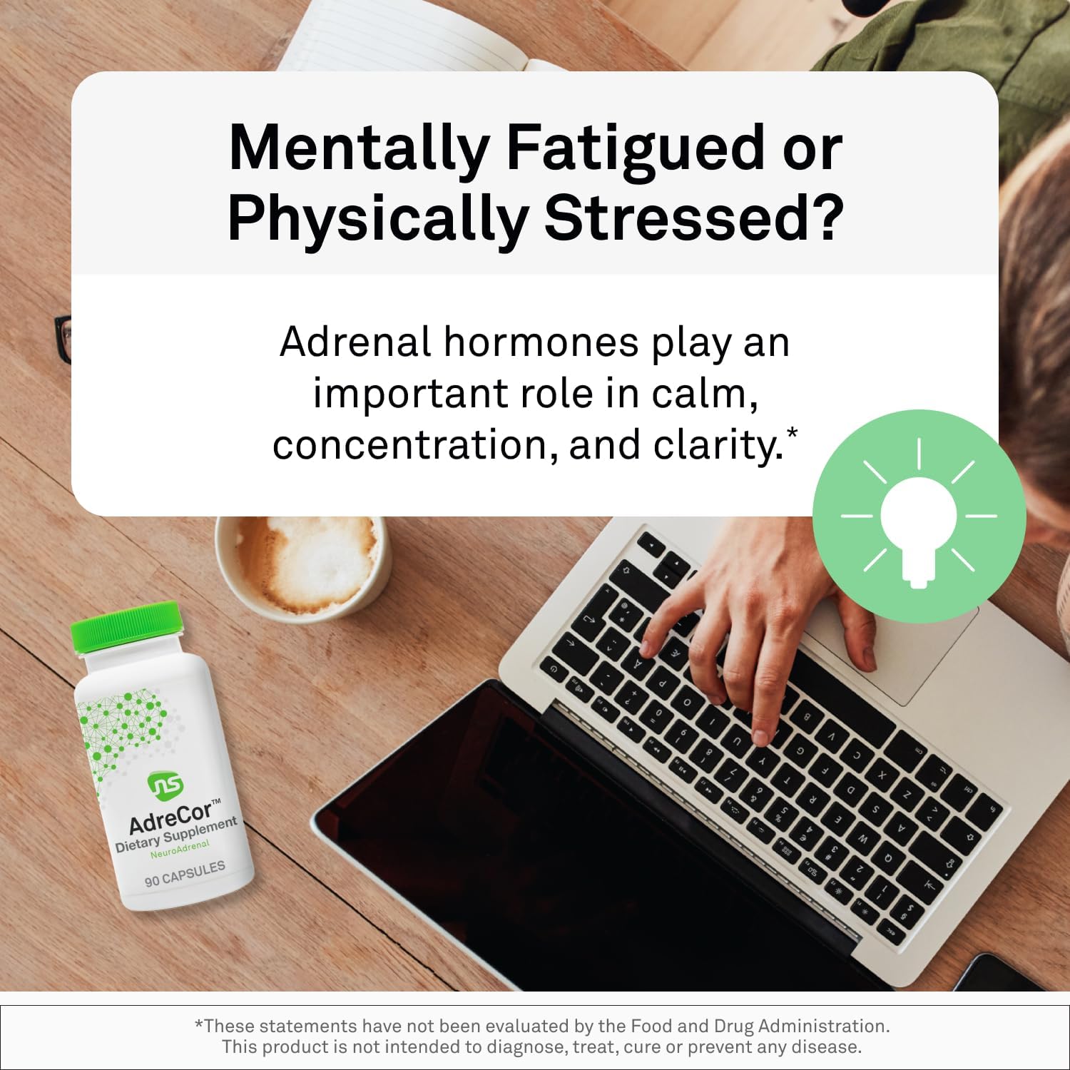 NeuroScience Stress + Adrenal Support Set - AdreCor + Calm CP (2 Products, 90 Capsules, 60 Capsules)