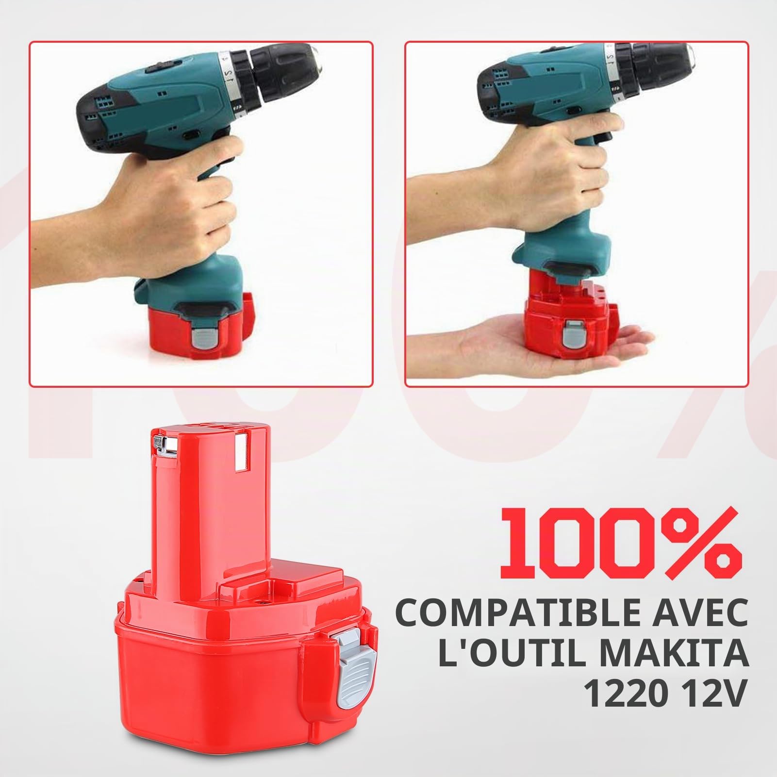2 pièces de remplacement pour batterie Makita 12V 4,8Ah Ni-MH Compatible avec batterie Makita 12V-PA12 1220 1222 1233 1234 1235 1235F pour batterie d'outil
