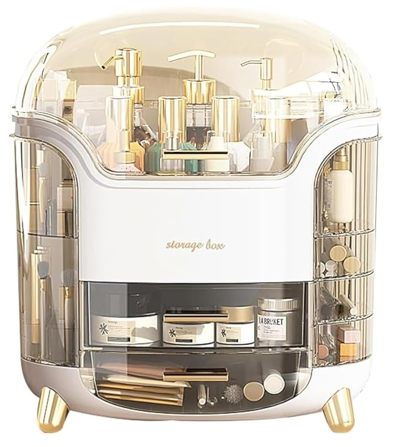 TAPIT Acrylic Clear Makeup Organizer and Storage Stackable Extra Large Skin Care Cosmetic Display Case with Pulley Makeup Accessories Beauty Skincare Product Organizer (X01-White)