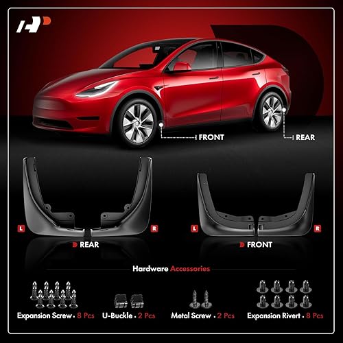 Miniatura 4 de A-Premium Juego de 4 solapas para barro, protectores contra salpicaduras, guardabarros con accesorios de hardware compatibles con Tesla Model Y 2023