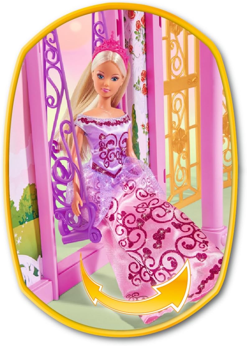 Steffi Love doll on a swing within the castle playset