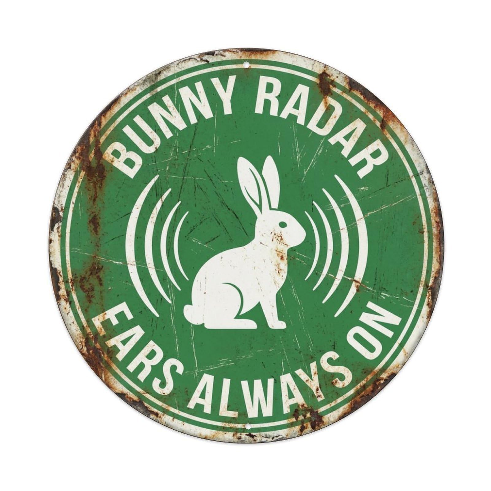 Fqcyn Style Bunny Radar Ears Round Wall Hanging Metal Tin Sign Plaque Wall Decor For Cafe, Club Bar, Office, Home Garden Round Metal Poster 8X8inch