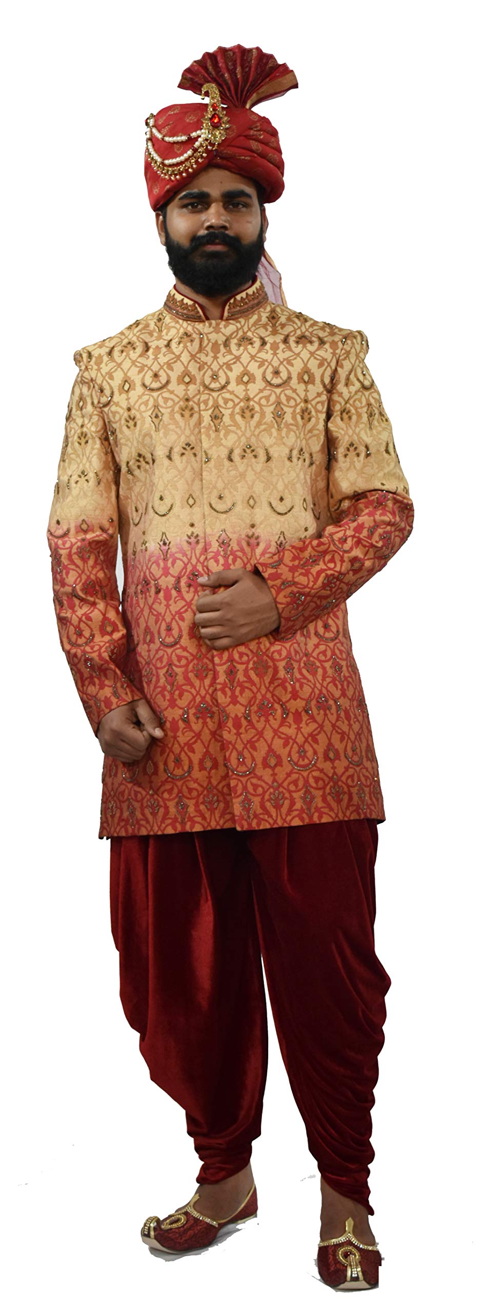 raj design studio Men's Multi Colour Omrey IndowWesten & Laser Patch Design With Maroon Heram-picture-16