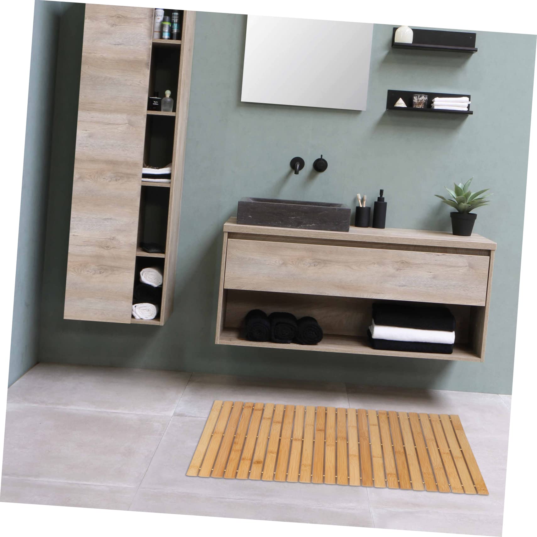 Cabilock Tapis de Bain en Bambou Antidérapant Marron, Tapis de Sol Élégant sans Assemblage, pour Salle de Bain et Chambre, Protection Confortable et Solide