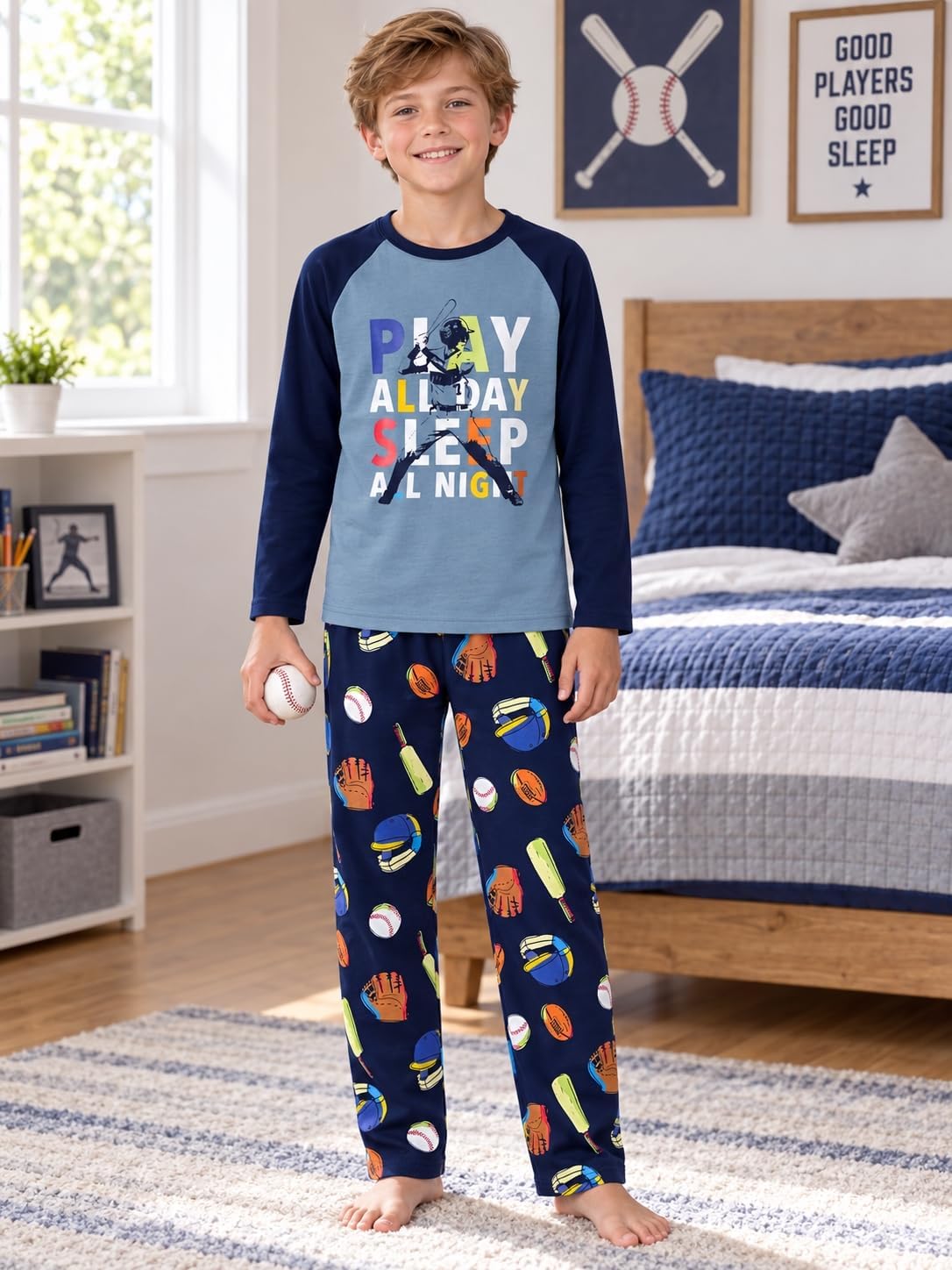 Tebbis Boys Trendy Graphic Long Sleeves & Pants Winter Pajamas Sizes 6-18