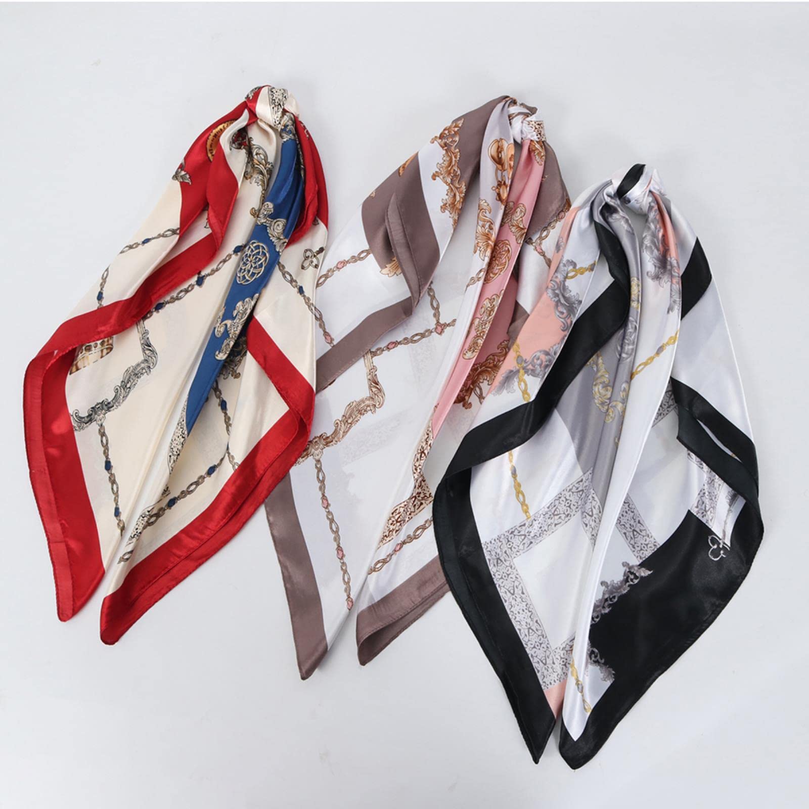 ACiyD Foulard 90X90Cm Carré Foulard en Soie De Luxe Cheveux Cravate Bande Bandana Foulard Femme Foulard Hijab Head Wrap pour Les Femmes (Bk90 39)