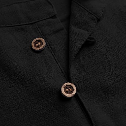 Vista 5 de NANAMEEI Camisa casual de lino para hombre, de manga larga, con botones, bolsillo y ajuste entallado