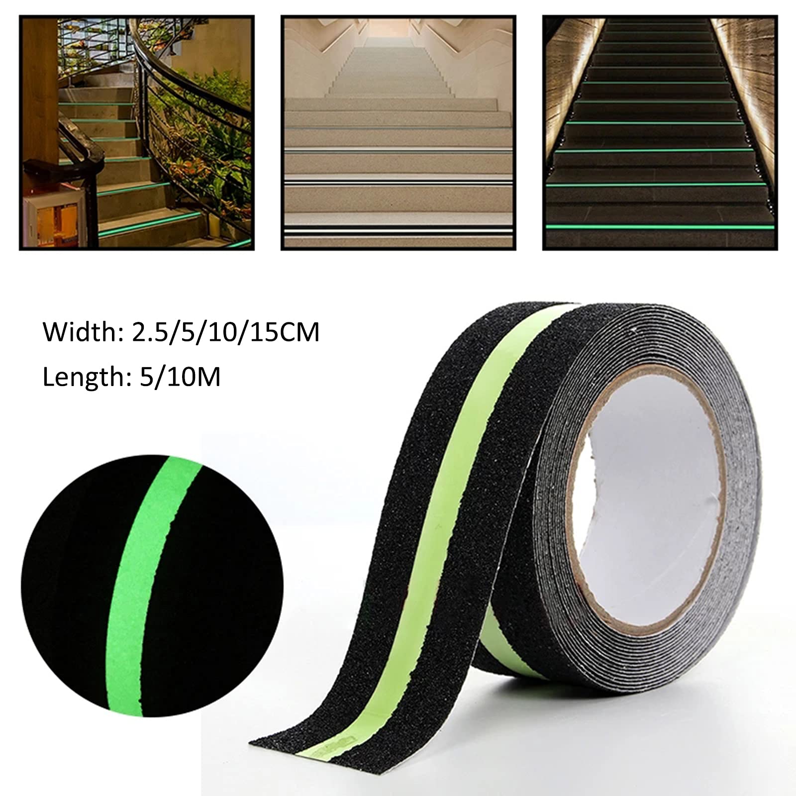 Anti-Rutsch-Klebeband. Straßenklebeband Mit reflektierendem Streifen, grünem, reflektierendem Sicherheitskorn, rutschfestem Klebeband, höchste Traktion for Treppen, Stufen, Deckboden(2.5cm*10m)