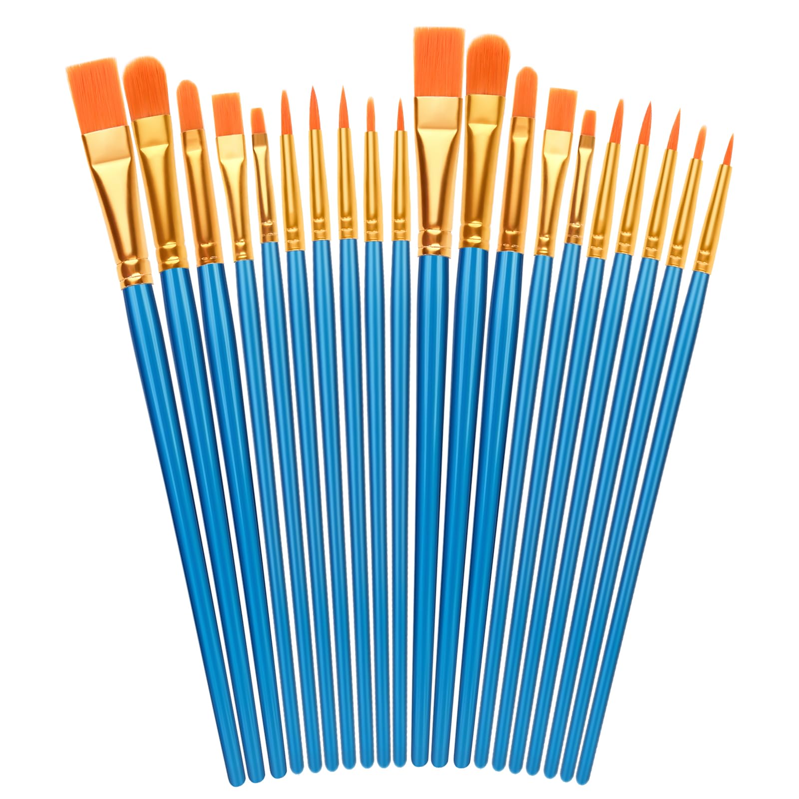 20 PCS Nylon Hair Paint Brushes Set, Art Painting Flat Brush, Face Nail Art, Kids Paint Brusches with Watercolor Oil Acrylics for Decorations, Models, Figurines - Blue-image-38