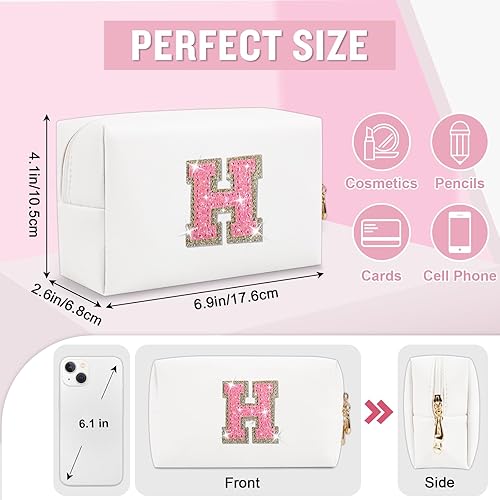 Miniatura 2 de Biileen Pequeña bolsa de maquillaje preppy con letra inicial personalizada, Letra blancarosa