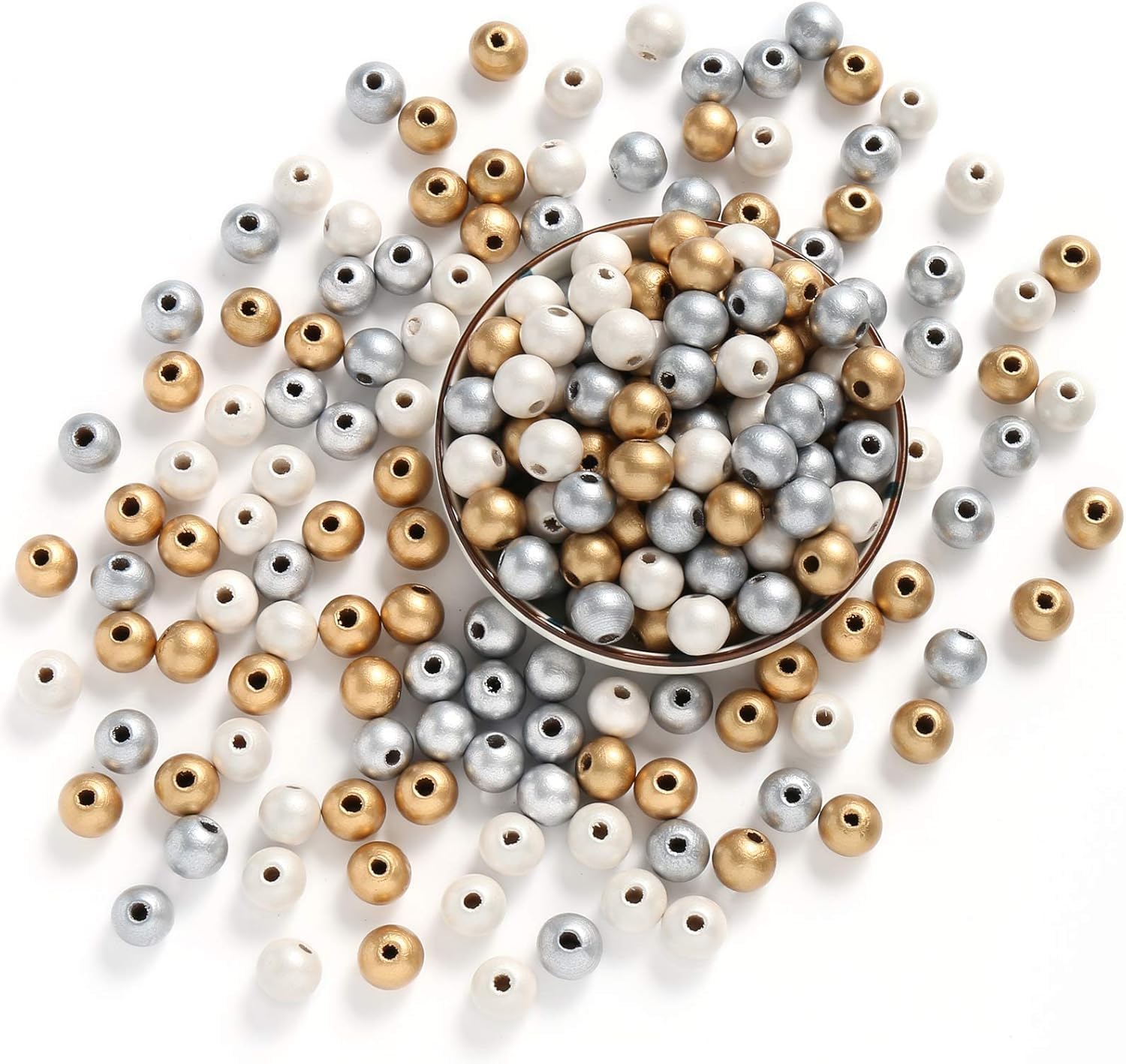 DAHI 300pcs 12mm Gold,Silver,White Pearl Beads Round Colorful Farmhouse Wooden Beads Loose Beads for DIY Crafts Jewelry Making(300pcs 12mm) - Image 5