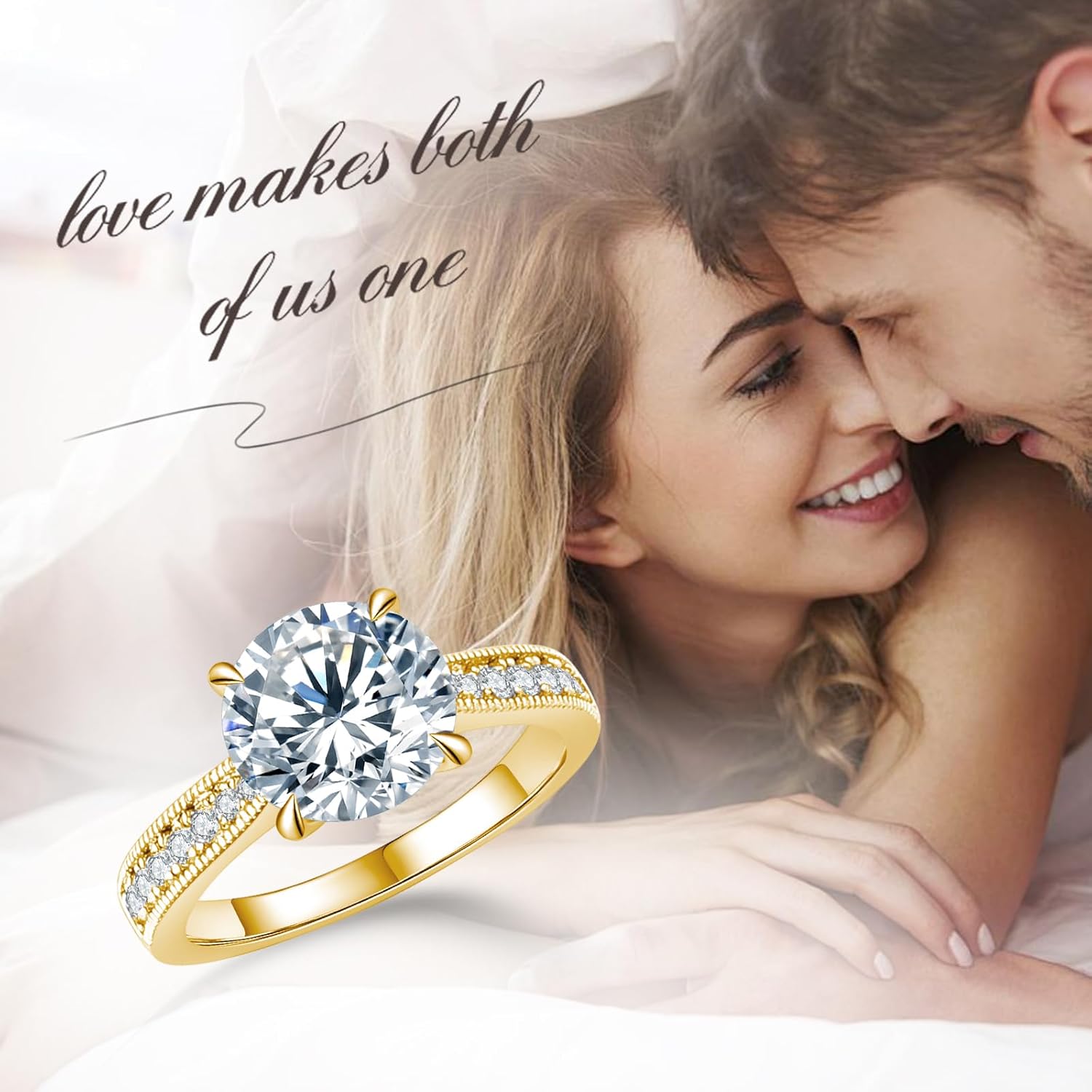 Round Moissanite Engagement Rings for Women, Women's 18K Yellow/White Gold Plated 925 Sterling Silver Engagement Ring Moissanite Promise Rings for Her,Wedding Band Ring 1.5/2/3/4/5CT. - Image 7