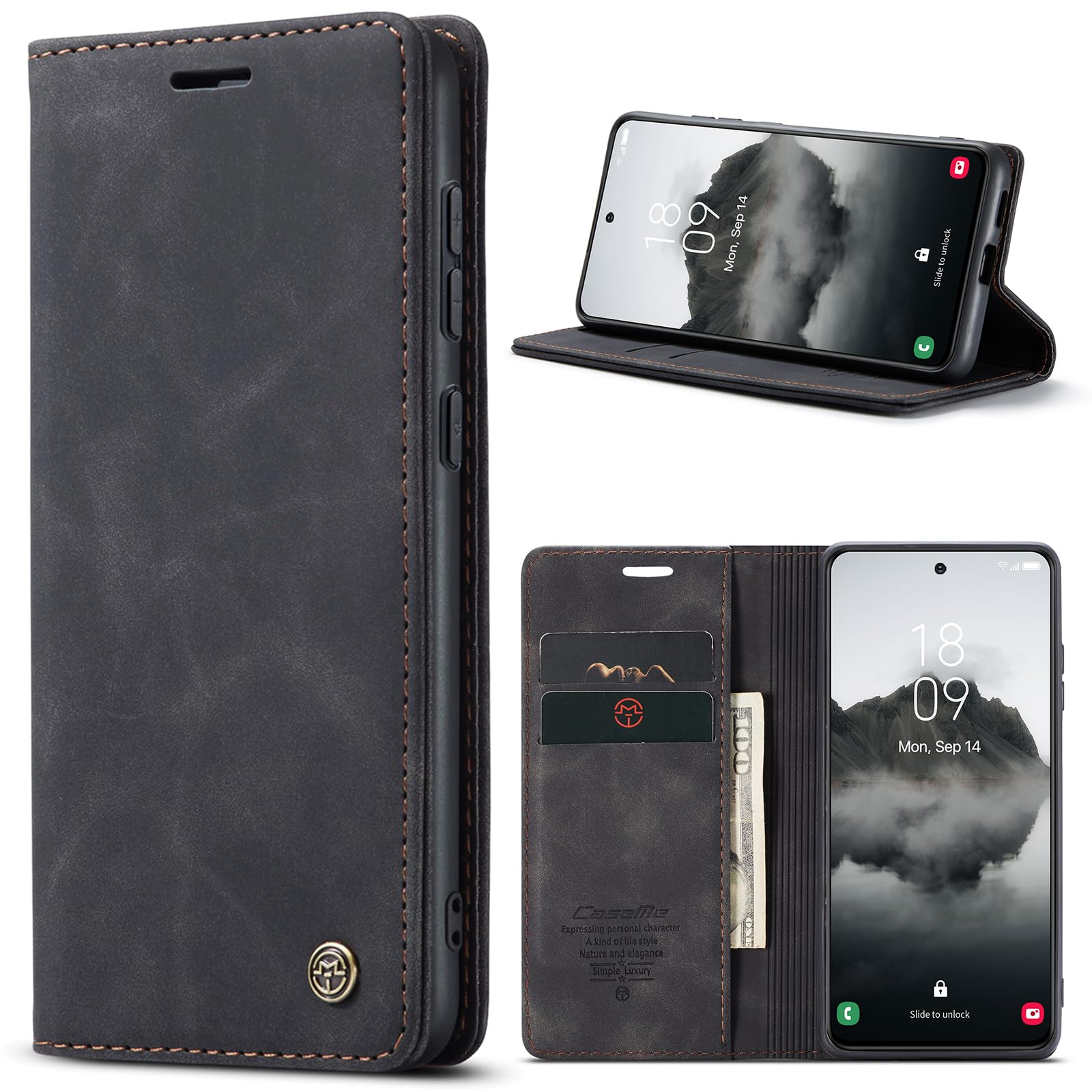 Azororo Cover per Samsung Galaxy S24 5G, Premium PU Pelle Custodia, Magnetica Carta Fessura Portafoglio Case, Flip Cavalletto Custodia per Samsung Galaxy S24- Nero