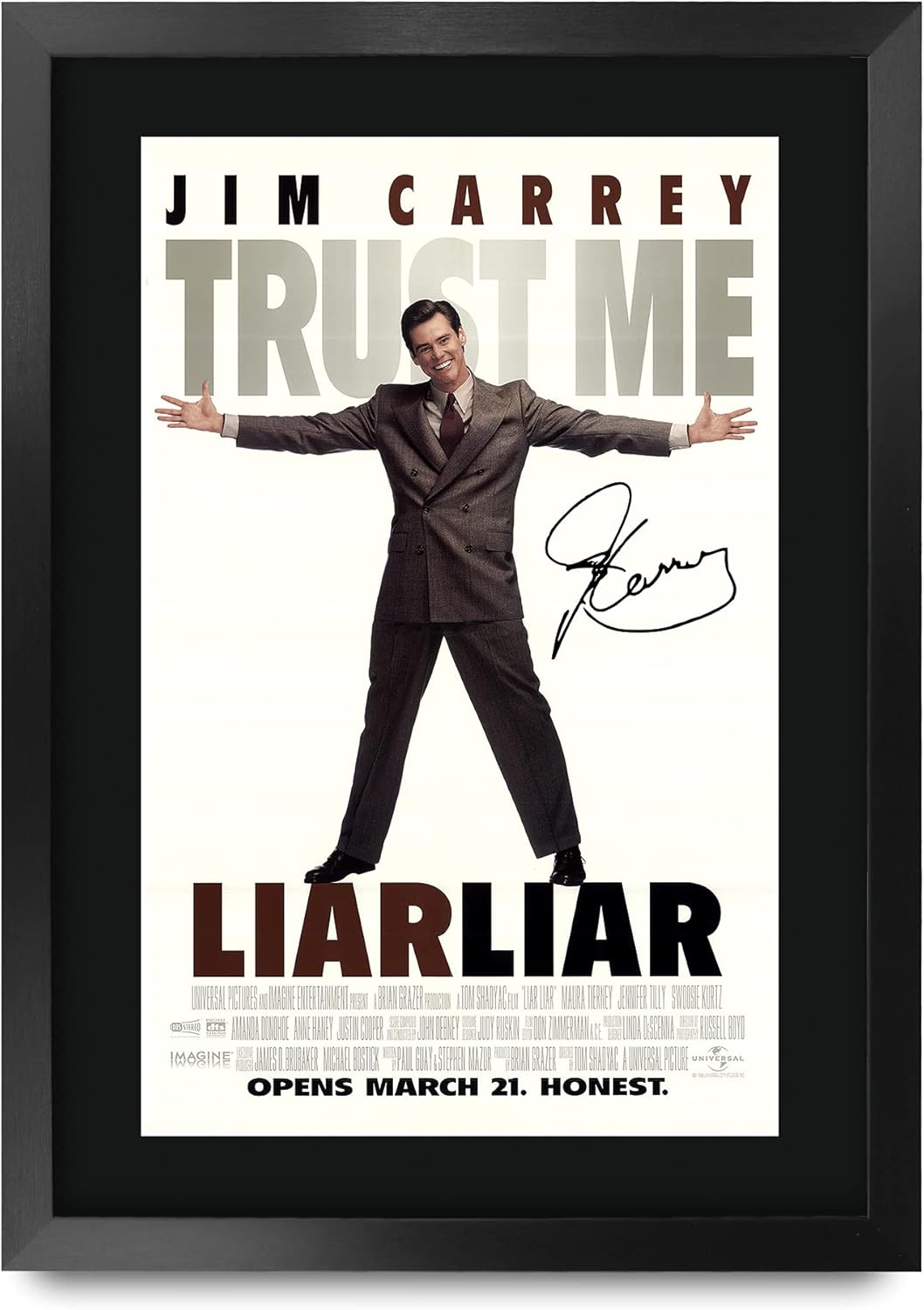 HWC Trading Liar Liar Movie Poster Jim Carrey Signed 16 x 12 inch Framed Gift Printed Autograph Film Print Photo Picture Display - 16" x 12" Framed