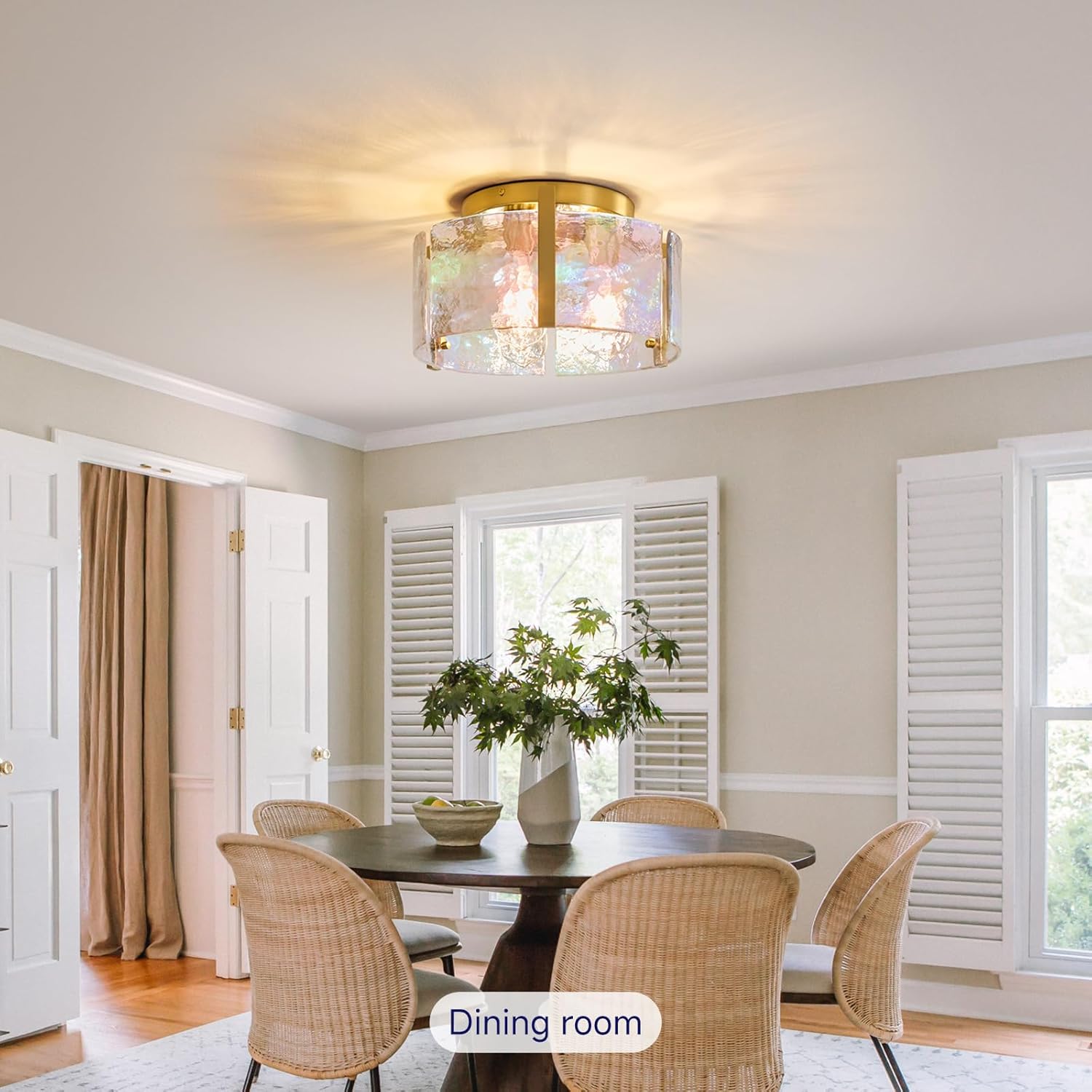 Gold Flush Mount Ceiling Light Fixture: 14.1'' Glass Semi Ceiling Light Fixtures - Mid Century Drum Kitchen Entryway Foyer Lighting - Modern Lights for Living,Dining Room Hallway Bathroom Bedroom