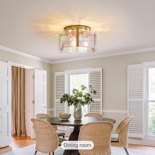 Miniatura 5 de Lámpara de techo de montaje empotrado dorada 14.1 '' Lámparas de techo de vidrio - Iluminación de entrada de cocina de mediados de siglo - Luces