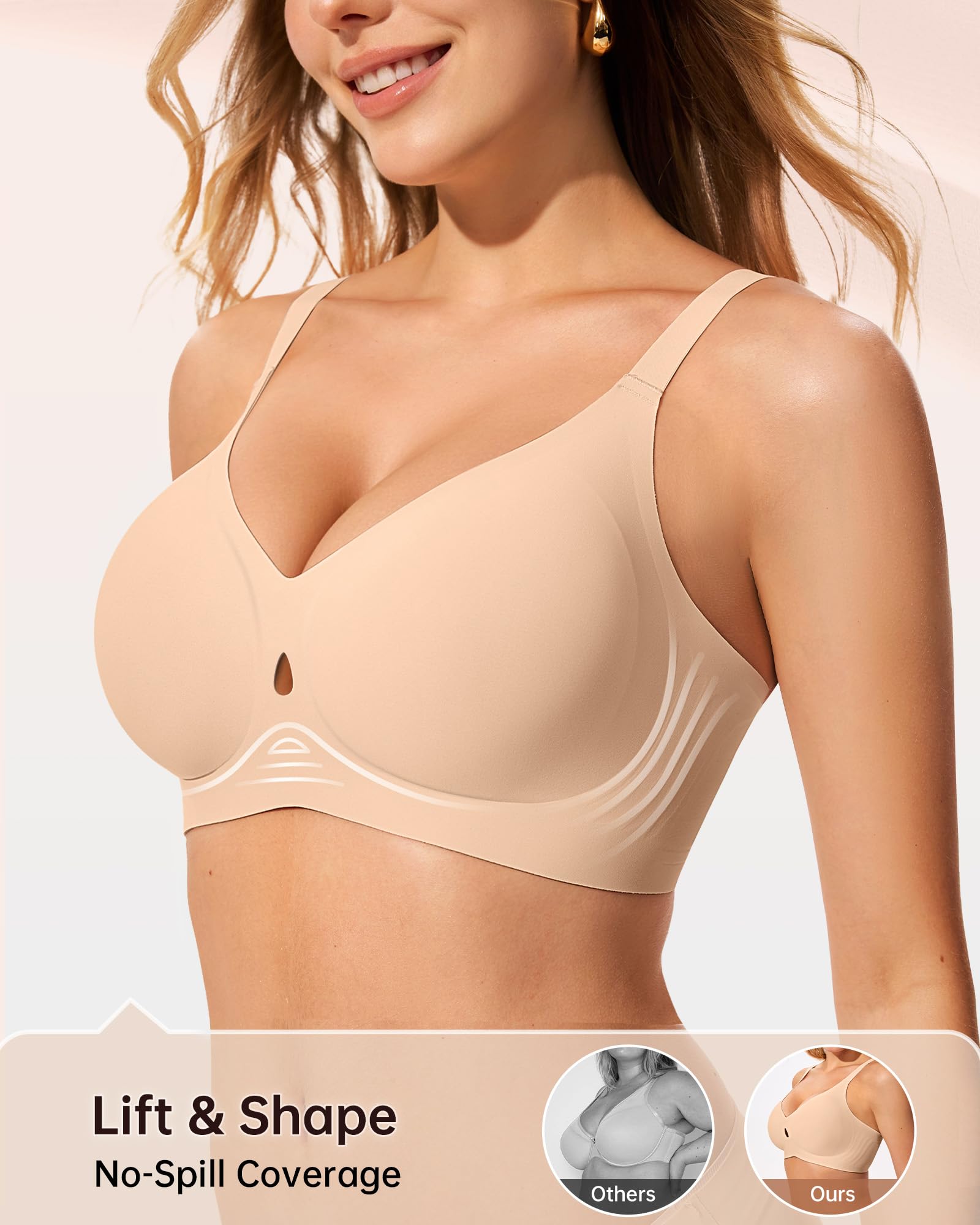 LetsJoli Sujetadores inalámbricos para mujer, sin aros, sin costuras, push-up, cobertura completa, bralette, cómodo sujetador diario