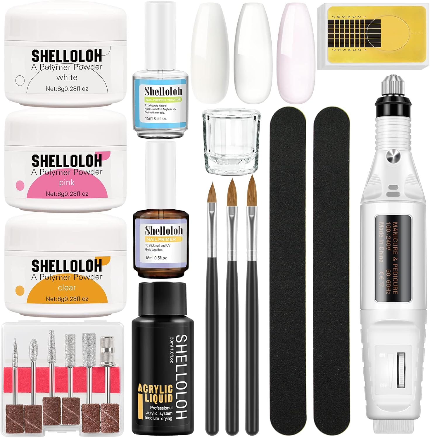 Acrylic Nail Kit for Beginners with Electric Nail Drill Machine,White