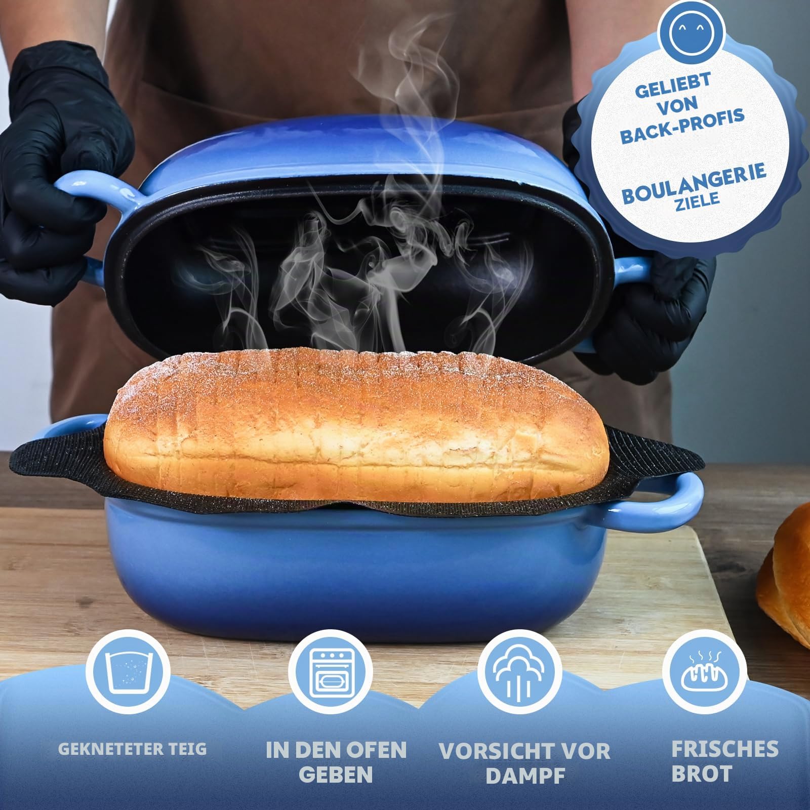 Dutch Oven zum Brotbacken – 2,5 QT Brotformen für hausgemachtes Brot mit perforiertem Antihaft-Silikoneinsatz, Gusseisen-Brotpfanne Dutch Oven Kastenform mit Deckel und Schlaufengriffen für