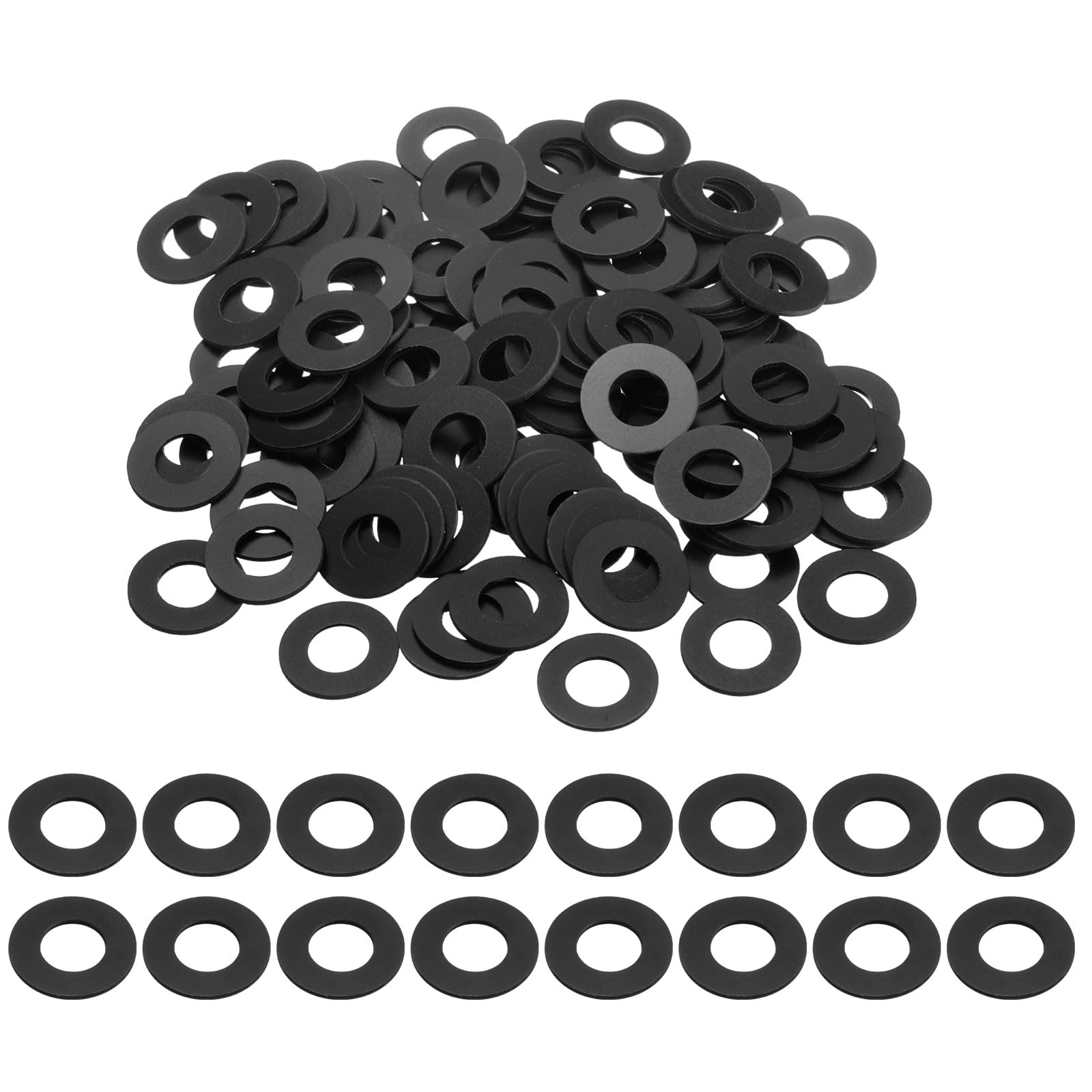 sourcing map 120 Pcs M8 PVC Flat Washers 8mm ID 16mm OD 1mm Thick Plain Washer Grommets Plastic Sheet Gasket Fastener Sealing Spacer Gasket Ring Water Hose Washers, Black