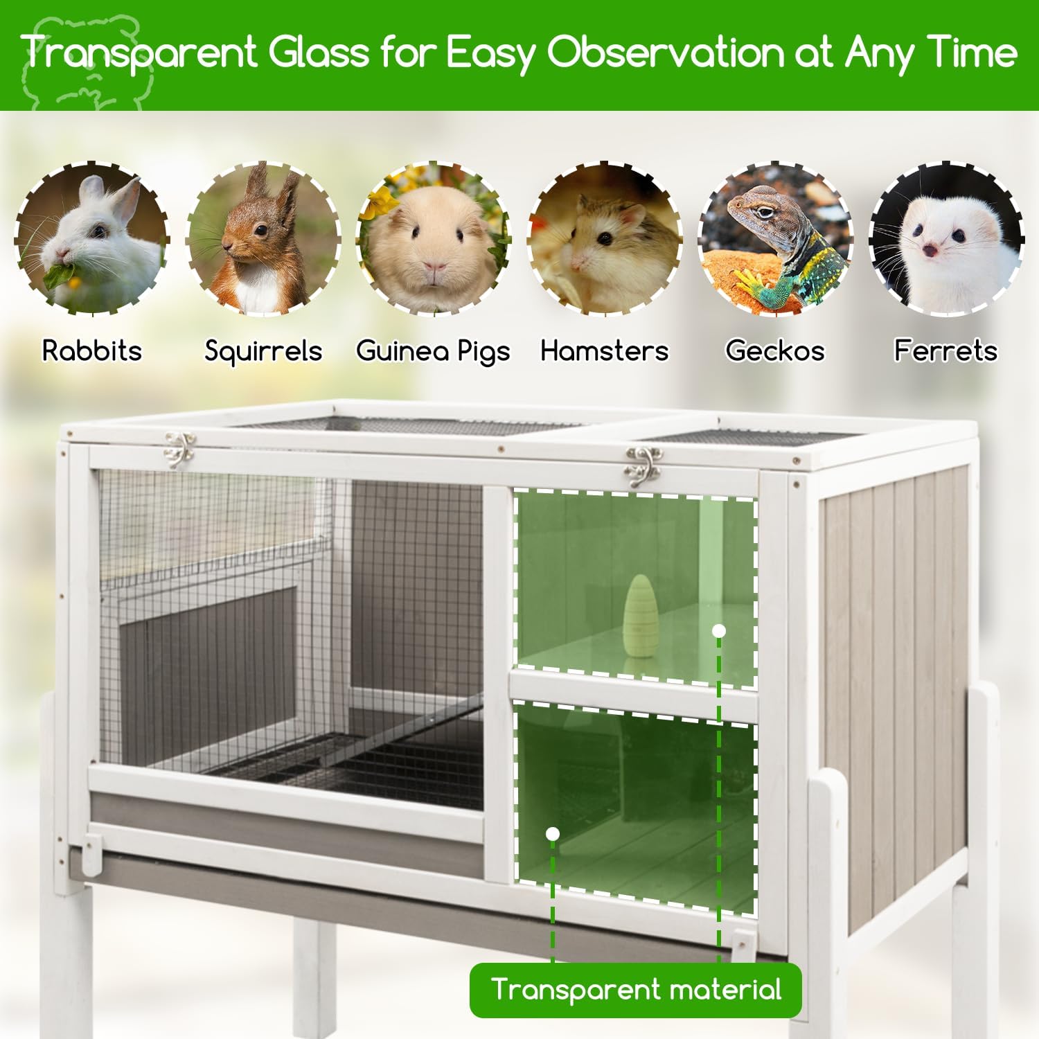 Guinea Pig Cages with Detachable Legs, 2-Storey Indoor Guinea Pig House Hamster Rabbit Cages for Small Animals with Pull Out Tray, Metal Strip Ramp, Ramp, Hideout