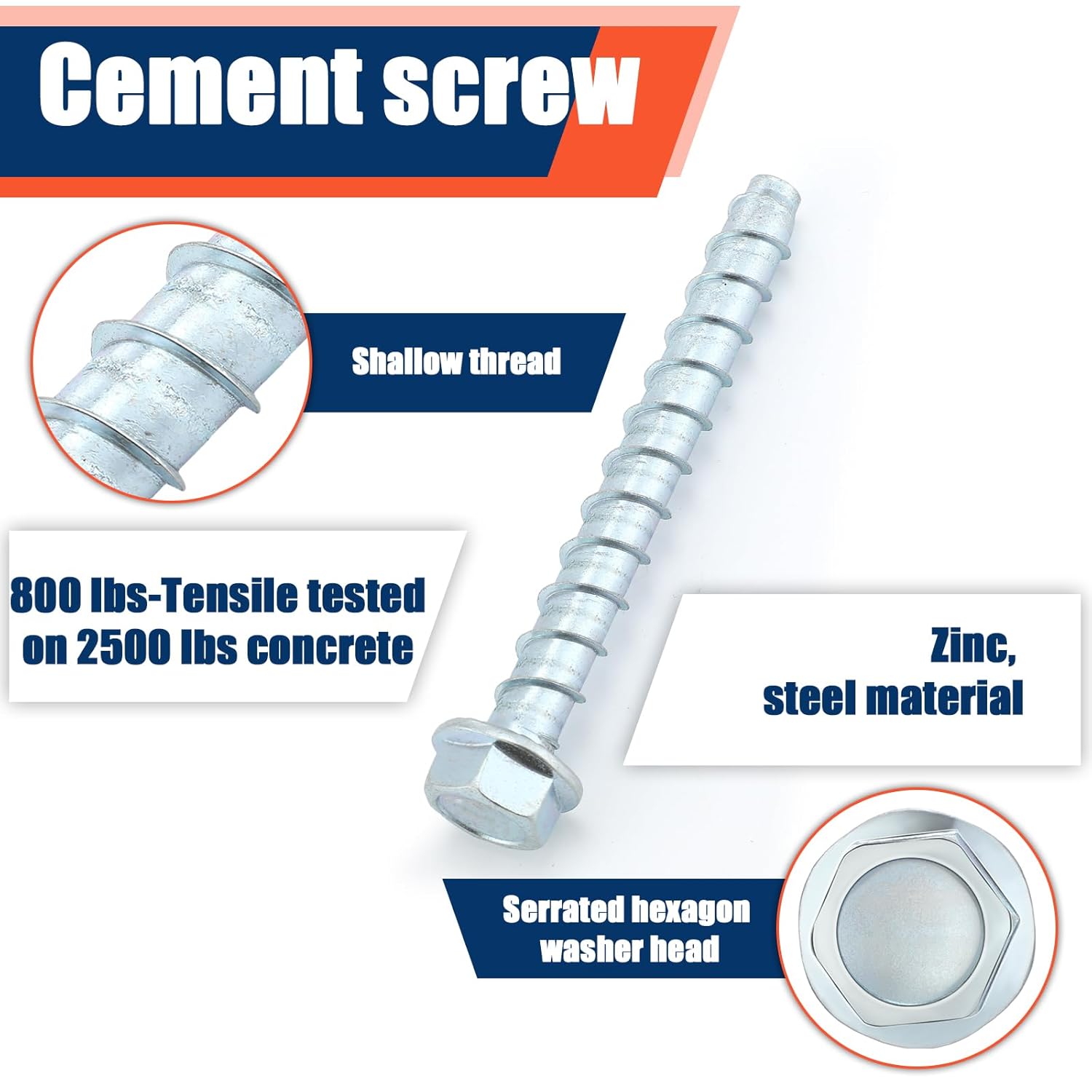 Tandefio 40 Pack 3/8" x 4" Concrete Screw Anchor Galvanized Large Diameter Heavy Duty Plated Concrete Anchors for Masonry Brick Anchoring Block Decking Framing Hex Drive