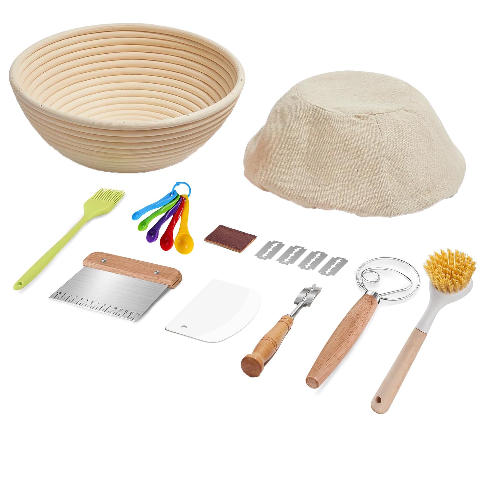 Plastic Sourdough Bread Baking Supplies, 9 Inch Round Sourdough Starter Kit Banneton Bread Proofing Basket with Bread Lame Dough Scraper Sourdough Tools Kit Baking Gifts