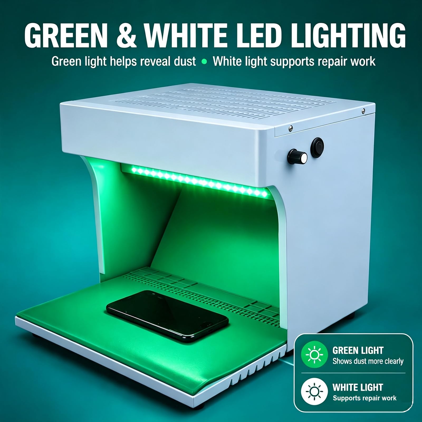 Banco De Trabajo Vertical con Campana De Flujo Laminar, Estación De Trabajo Portátil De Flujo Laminar, Banco De Trabajo Libre De Polvo con Iluminación Led, para Reparación De Teléfonos