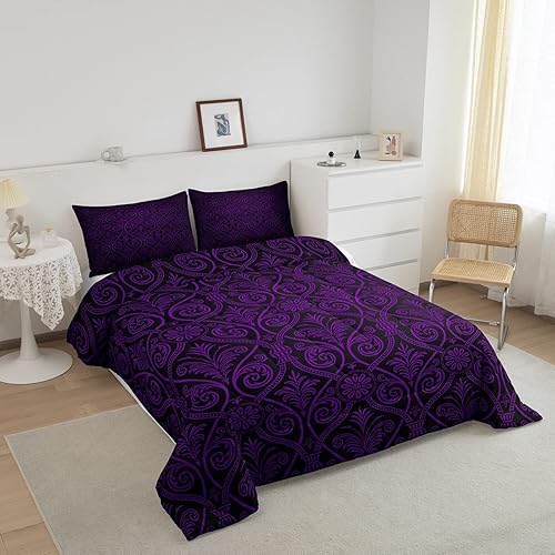 Miniatura 2 de Erosebridal Juego de edredón floral de color morado y negro degradado para niñas y mujeres, tamaño Queen, juego de ropa de cama gótico barroco de