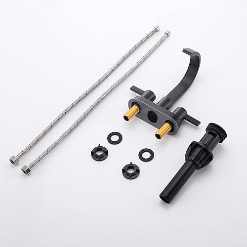 Miniatura 7 de Senhozi SUS304 - Grifos de baño negro mate para fregadero de 3 agujeros, 4 pulgadas, grifo de cascada con drenaje emergente y 2 mangueras de