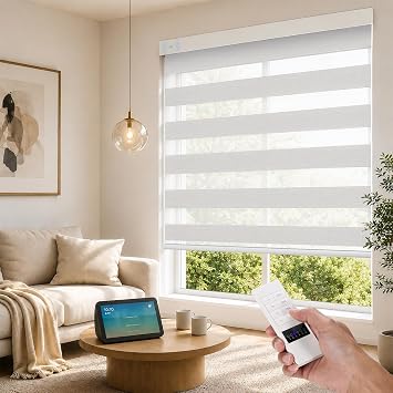 ACMEART Motorized Blackout Zebra Blinds with Remote Custom Pure White