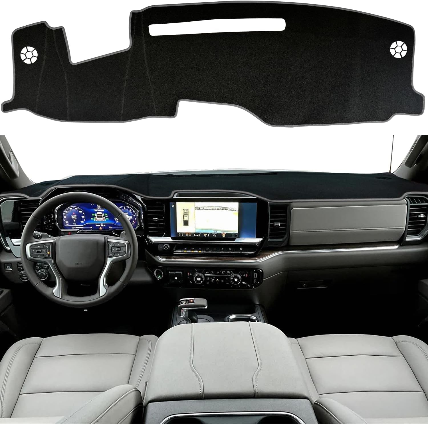 Dash Cover Mat for Chevy Silverado/GMC Sierra 1500 Accessories 2022-2025 2026, Non-Slip Dashboard Decorative Interior & UV Protection for 2024-2026 Silverado/Sierra 2500HD 3500HD (Black Trim)
