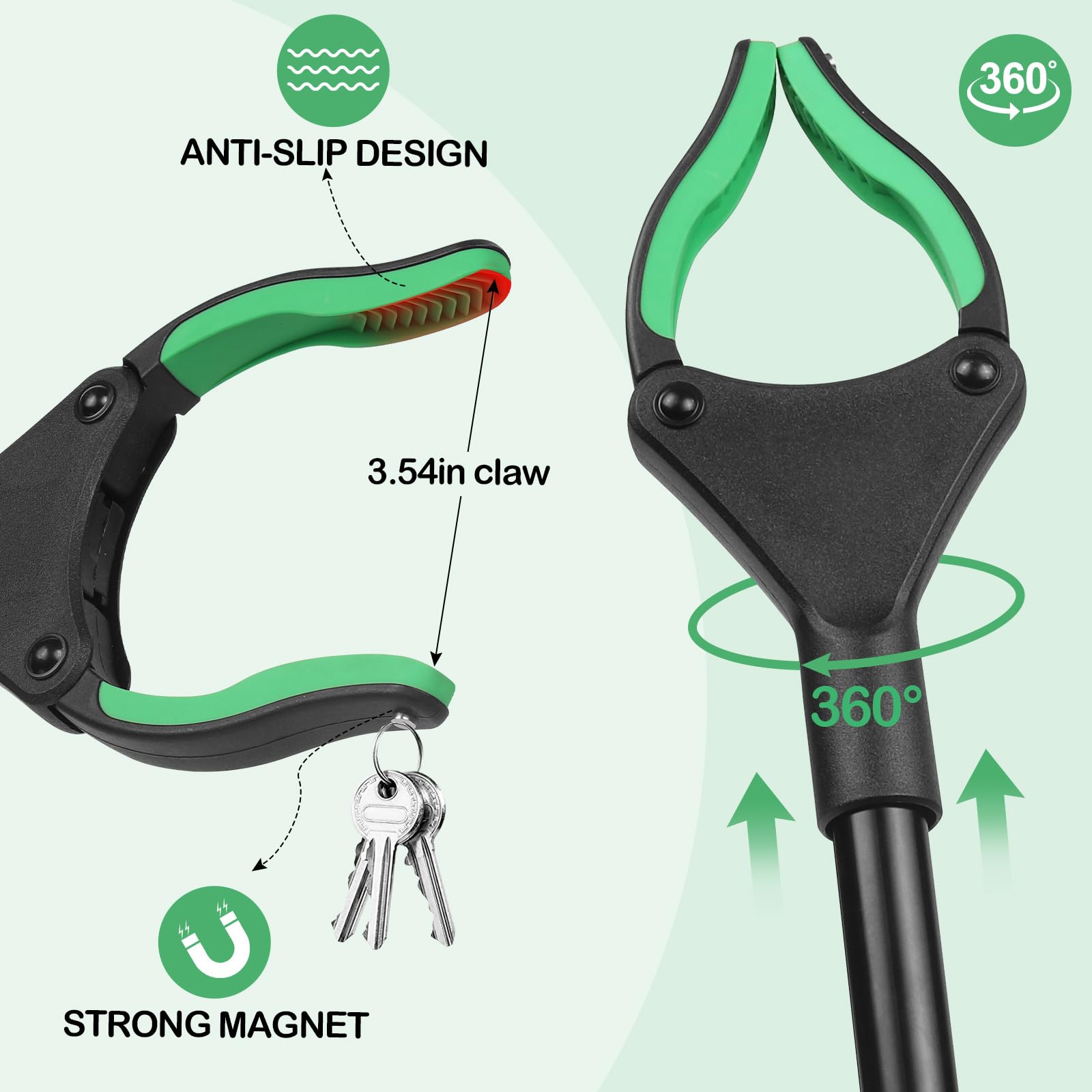Pinza Raccogli Oggetti, 81cm Pinza Telescopica, Pieghevole Pinza Raccogli Rifiuti con Magnetica e Calzascarpe, Pinza Telescopica Prendi Oggetti, per Raccolta Dei Rifiuti, Verde